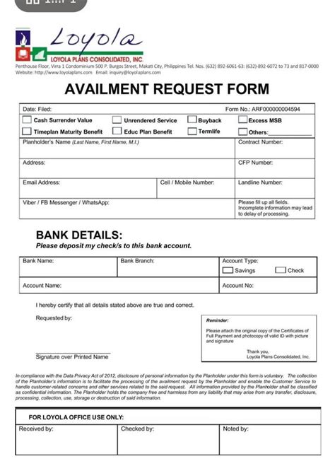 loyola plans consolidated inc availment form